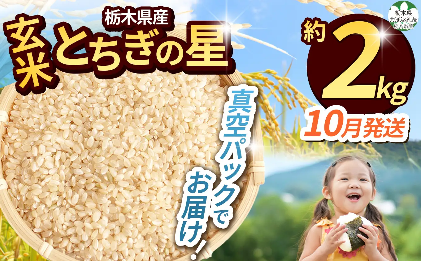 【栃木県共通返礼品】【先行予約】【10月発送分】令和8年度新米 栃木県産とちぎの星（玄米真空パック) 約2kg  | 栃木県 那珂川町 送料無料