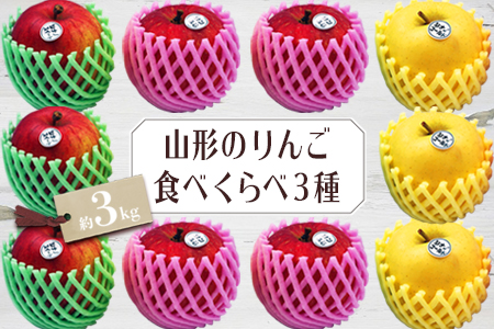 【2026年発送】山形のりんご食べくらべ3種 約3kg_H080(R8)