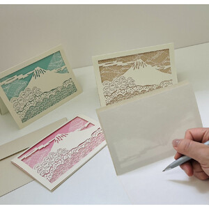 富士山と三保松原を贈る　切り絵レター4色セット（4点入り）□