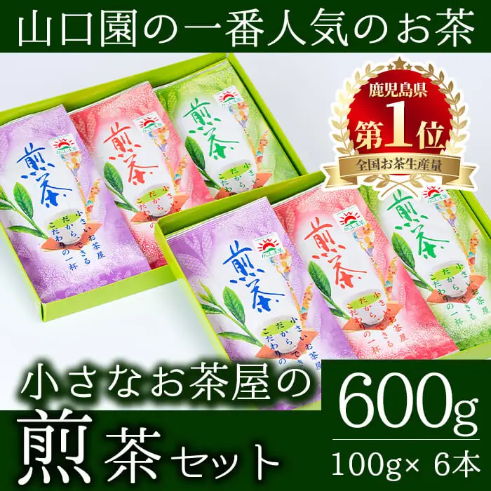 ＜お茶 生産量 日本一 の 鹿児島県産！＞小さいお茶屋の 煎茶 セット(煎茶100g×6本・合計600g) お茶 緑茶 加工品【お茶の山口園】A185-v01