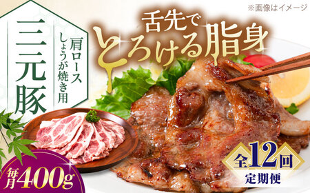 【全12回定期便】平田牧場 肩ロース しょうが焼き用 400g (200g×2P) 豚肉 スライス [AJAP138]