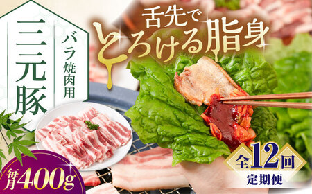 【全12回定期便】平田牧場 バラ 焼肉用 400g (200g×2P) 豚肉 カルビ スライス [AJAP158]