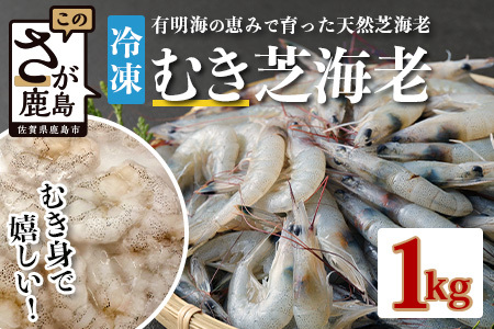 佐賀県有明海産 天然芝海老むき身(加熱用) 1kg(100g×10袋）｜海老 エビ 剥き 真海老 国産 加熱用 使い切り 水洗い不要 簡単調理 ストック 主婦に最適 佐賀県鹿島市 人気 送料無料　C-146