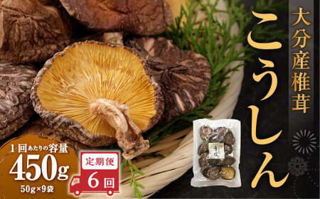 【6ヶ月定期便】大分産椎茸こうしん 450g（50g×9袋）合計2,700g 54袋 乾燥椎茸 乾燥 しいたけ 干し椎茸 乾し椎茸 乾燥野菜 原木こうしん 大分県 九重町