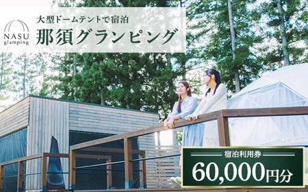 那須グランピング　宿泊利用券　60,000円分（1,000円×60枚） ｜ 大型ドームテントと個別のトイレシャワー洗面台完備！豪華ディナー＆モーニング付！ 宿泊 旅行 チケット 宿泊券 旅行券 優待券 観光 国内旅行 グランピング 那須 栃木県 那須町〔I-24〕