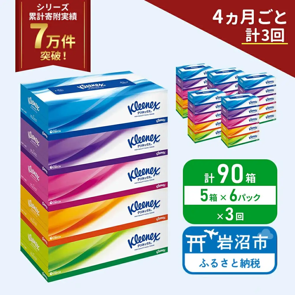 定期便 ティッシュ クリネックス 5箱入 × 6パック《 4ヶ月ごと計  3回 》 ティッシュ セット