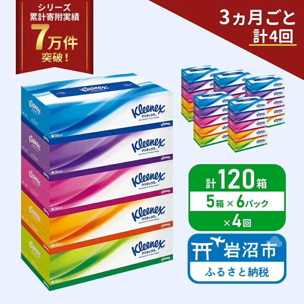 定期便 ティッシュ クリネックス 5箱入 × 6パック 《 3ヶ月ごと計  4回 》 ティッシュ セット