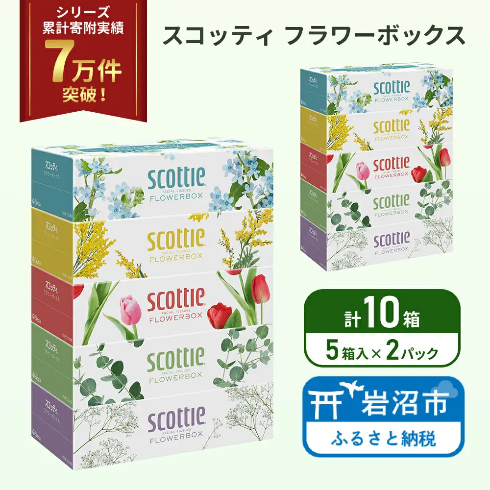 ティッシュ スコッティ フラワーボックス 10箱 ( 5箱 × 2パック ) ティッシュ