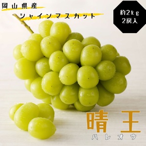 土-28　シャインマスカット 晴王 秀品 特大 約2kg 2房 岡山県産 ぶどう ギフト 御礼 プレゼント 御礼 御祝 御供 果物 くだもの フルーツ