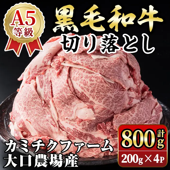 isa692 鹿児島県(カミチクファーム 大口農場)産 黒毛和牛切り落とし(計800g・200g×4パック) 黒毛和牛 切り落とし 和牛 国産牛 高級肉 A5 ランク 霜降り 赤身 牛肉 薄切り スライス 多用途 日常使い ごちそう 人気 おすすめ 高タンパク 【お肉の直売所 伊佐店】