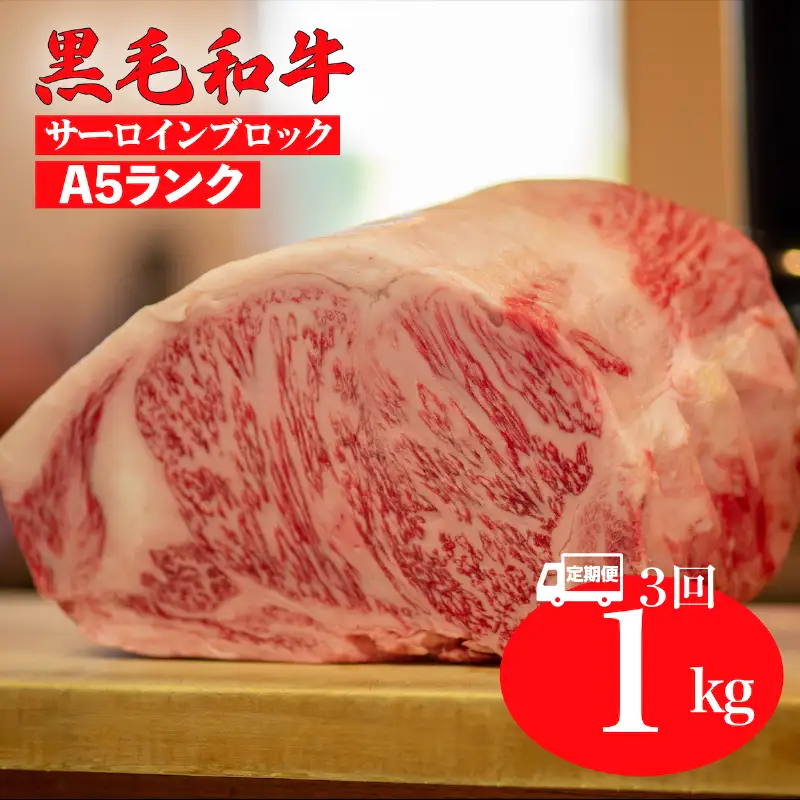 【全3回定期便】黒毛和牛 A5ランク サーロインブロック 1kg 冷蔵 国産牛 ステーキ ブロック肉
