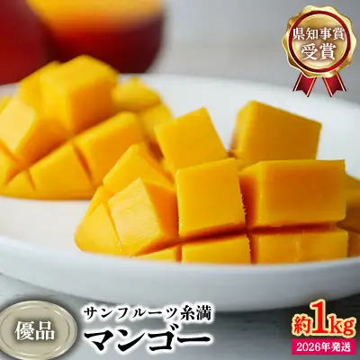 【2026年発送】県知事賞受賞　サンフルーツ糸満　マンゴー優品　約1kg 産地直送 先行予約 フルーツ 果物 くだもの アップルマンゴー アップル アーウィン種 濃厚 デザート 贅沢 旬の果物 甘い おすすめ プレゼント 贈答 冷蔵 国産 沖縄 沖縄県産