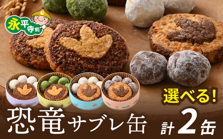恐竜サブレ缶（小）選べるクッキー缶2個　 おもちゃ 恐竜博物館 ティラノサウルス トリケラトプス スピノサウルス モササウルス 食玩 玩具菓子 きょうりゅう 男の子 プレゼント スイーツ デザート おやつ 洋菓子 永平寺町 送料無料 ダイナソー お土産 お菓子 洋菓子 ギフト[A-026034]