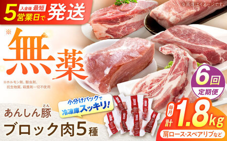 【6回定期便】あんしん豚 ブロックセット 約1.8kg 白川町 / 藤井ファーム[AWAF026]