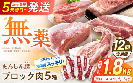 【12回定期便】あんしん豚 ブロックセット 約1.8kg 白川町 / 藤井ファーム[AWAF027]