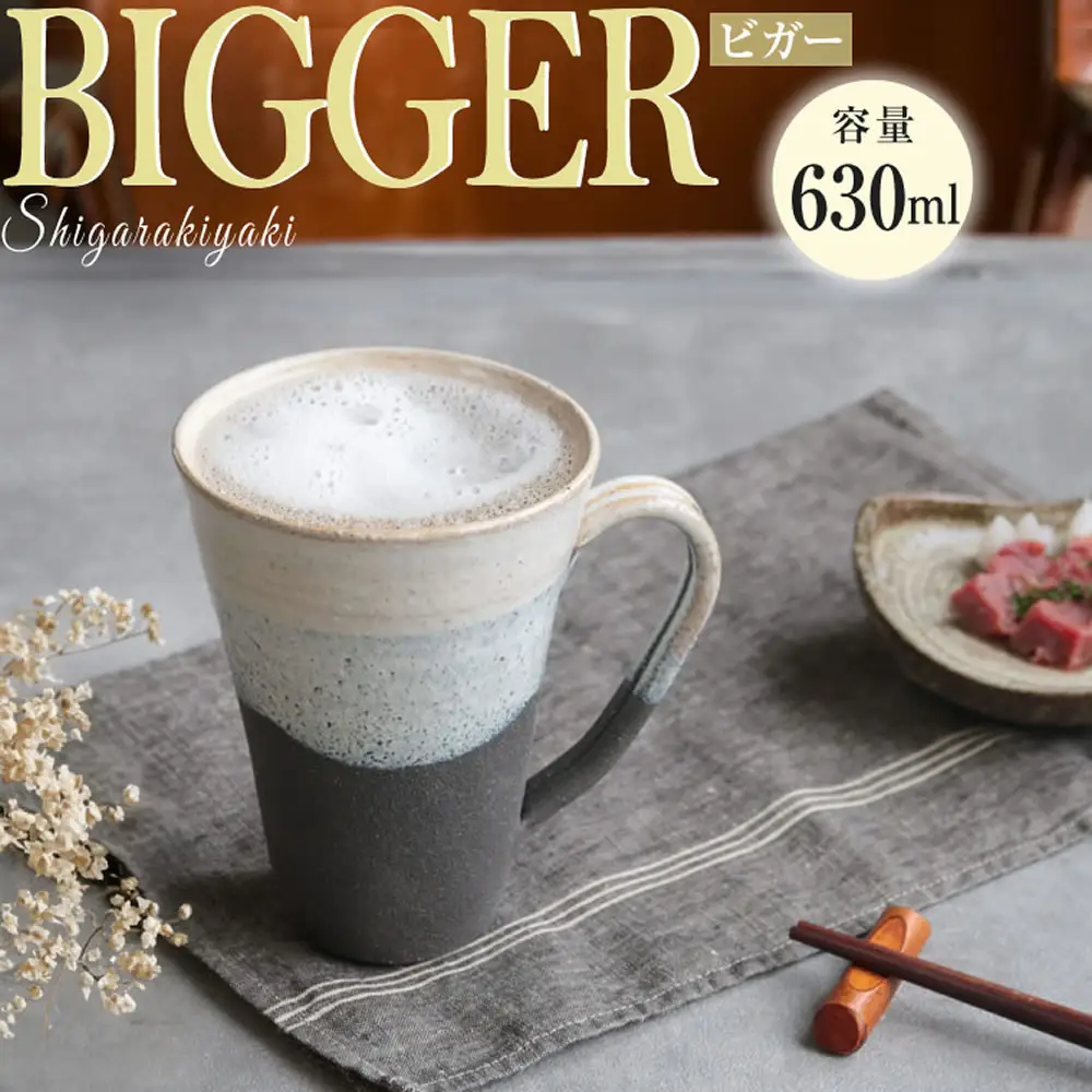 信楽焼 ビアジョッキ ソリ型マグカップ 630ml（潮騒黒）