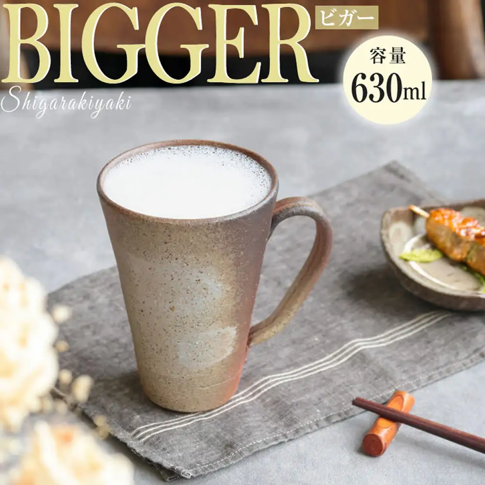 信楽焼 ビアジョッキ ソリ型マグカップ 630ml（火色刷毛目）