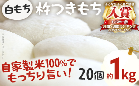 餅【白もち 杵つき餅】予約受付 20個 約1kg 個包装 自家製米 ヒヨクモチ 餅　【11月上旬より順次出荷予定】