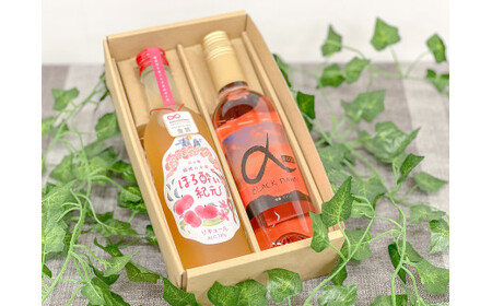 希少な桃「蟠桃（ばんとう）」と葡萄「黒いアルファ」の果実酒2本セット(岡山県産) 【KF-S009-01】