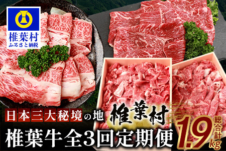 お試し定期便 【 定期便 3回 】 総重量 1,900g 牛肉 椎葉牛の スライス肉 ＆ 切り落とし肉 定期便 【 日本三大秘境 椎葉村 育ちの黒毛和牛 】 牛肉 定期便 肉 牛スライス肉 牛切り落とし肉 A5等級指定 黒毛和牛 A5ランク TK-100