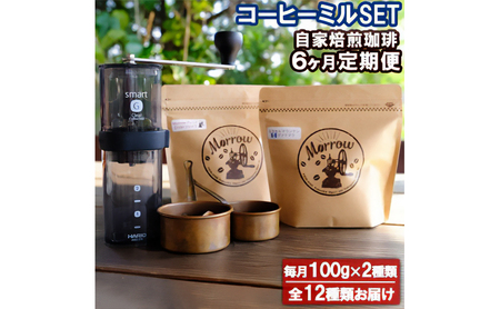 Morrow珈琲 6ヵ月定期便&コーヒーミル・スマートG レギュラーコーヒー 珈琲 コーヒー 珈琲粉 コーヒー豆 珈琲豆 ドリップコーヒー ドリップ 自家焙煎珈琲 自家焙煎コーヒー 6回 お楽しみ 福岡 福岡県 小郡市 