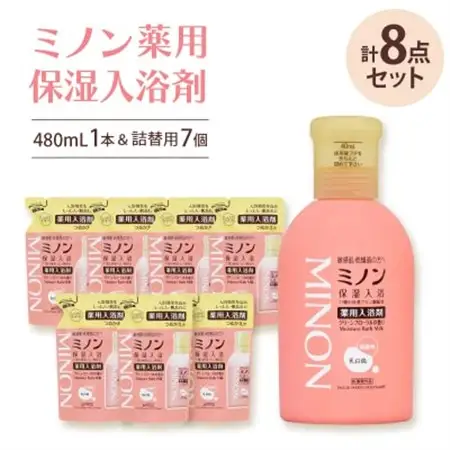 ミノン薬用保湿入浴剤480mL1本、詰替用7個セット【1627566】