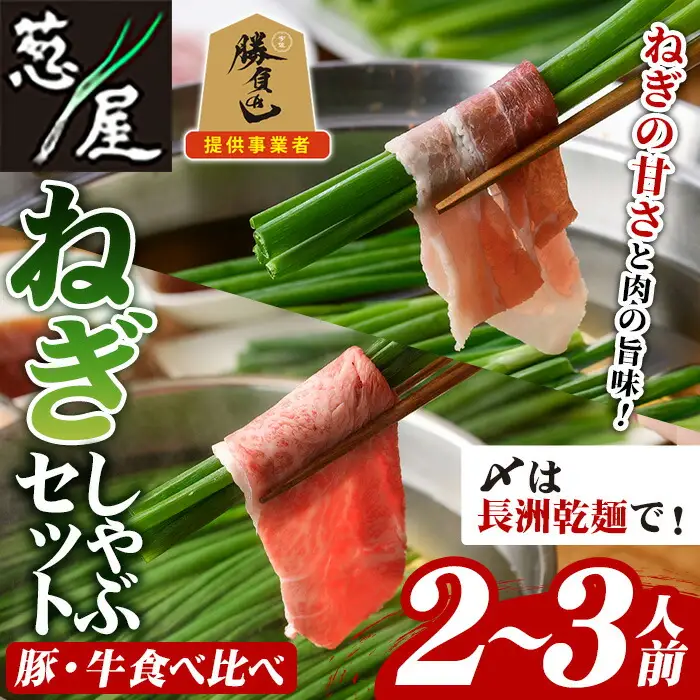 鉄板バル葱屋の ねぎしゃぶセット 豚・牛 食べ比べ (2～3人前) ねぎしゃぶ しゃぶしゃぶ 豚肉 ぶた肉 ぶたにく 牛肉 お肉 鍋セット 乾麺 出汁 だし ポン酢 勝負めし 【110700601】【葱屋おおくぼ】