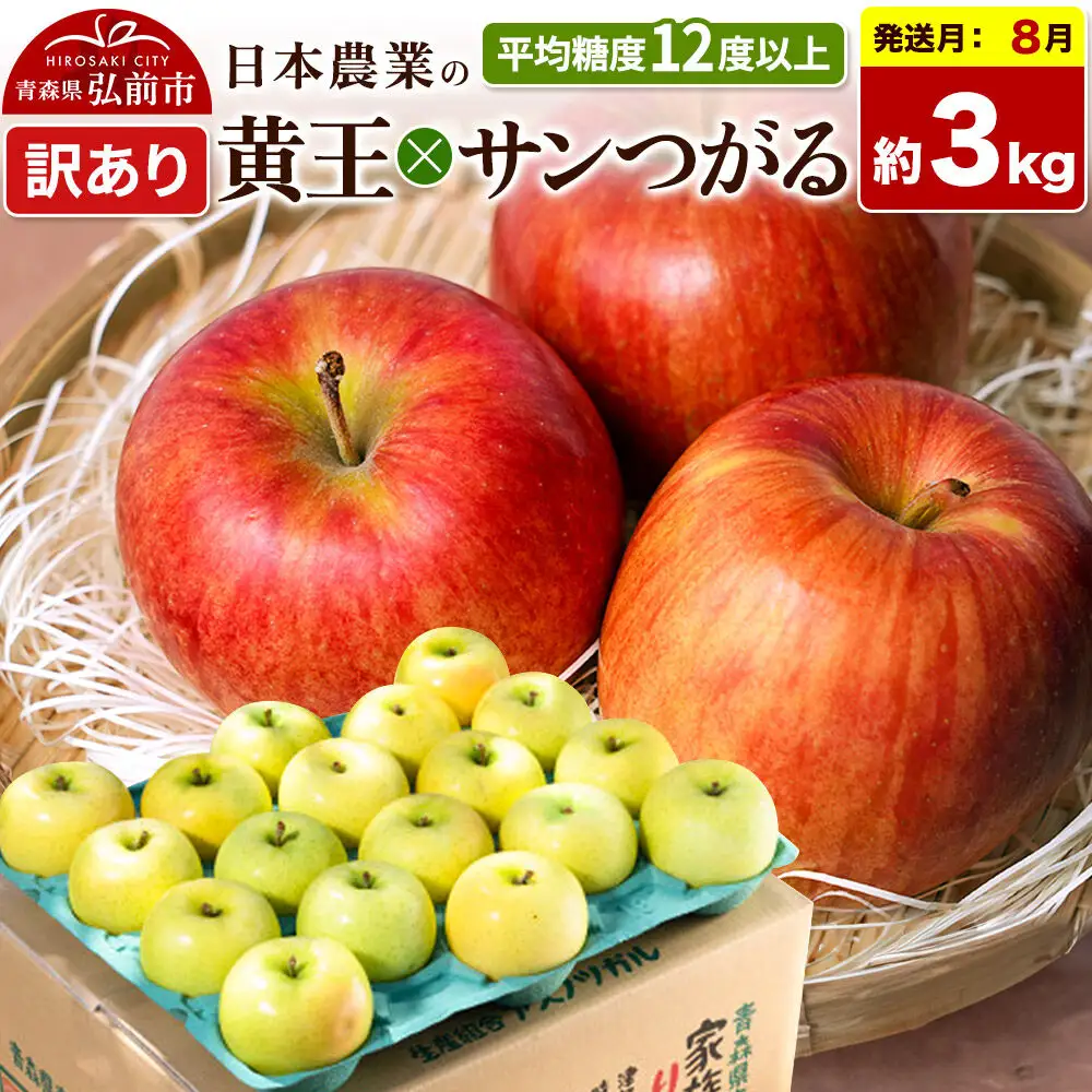 【26年8月クール便発送】りんご 黄王×サンつがる【訳あり】約3kg 平均糖度12度以上 青森県産 果物 フルーツ 林檎 リンゴ くだもの 不揃い 規格外