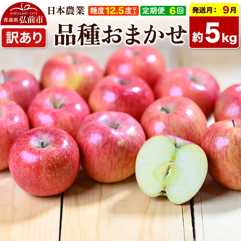 【26年9月～発送】《定期便6ヶ月》りんご 品種おまかせ【訳あり】約5kg 平均糖度12.5度以上【9月～2月】 6回分 青森 果物 フルーツ 林檎 リンゴ くだもの 不揃い 規格外