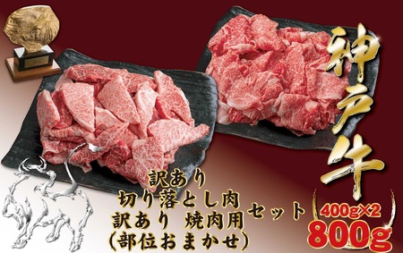 神戸牛(神戸ビーフ) 訳あり 切り落とし肉と焼肉用（不揃い）セット 400gずつ 計800g