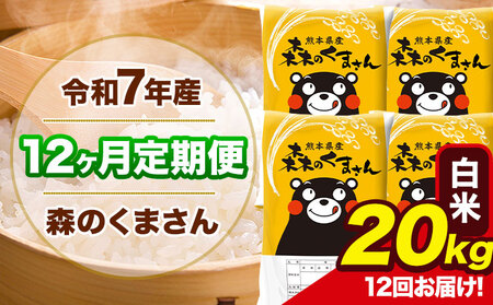  令和7年産 森のくまさん【12ヶ月定期便】 白米 《お申込み翌月から出荷》20kg (5kg×4袋) 計12回お届け 熊本県産 単一原料米 森くま 熊本県 玉東町