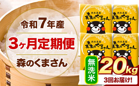 【3ヶ月定期便】令和7年産 無洗米 森のくまさん 20kg (5kg×4袋)《お申し込みの翌月から出荷》 熊本県産 無洗米 精米 米 こめ コメ お米 kome