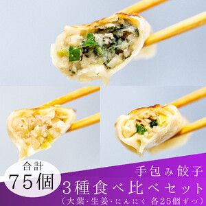 餃子 手包み餃子 3種食べ比べセット 合計75個 餃子屋はまだ