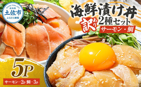 訳あり 海鮮漬け丼 タイ3P・サーモン2Pセット 1袋60g 真鯛 タイ サーモン 詰め合わせ お茶漬け 醤油 漬け 食べ比べ おつまみ 惣菜 鯛茶漬け 魚介類 海鮮 新鮮【企業組合　宇佐もん工房】 [BQAB036]