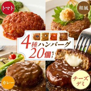 ハンバーグ食べ比べ20個セット_4種 20個 チーズデミ 和風 トマトソース カレーソース ハンバーグ 各5個 冷凍 温めるだけ 湯煎 レンジ 電子レンジ バラエティ 個包装 小分け 食べ比べ お弁当 簡単調理 お取り寄せ お取り寄せグルメ 福岡県 久留米市 送料無料 〔Ax405〕