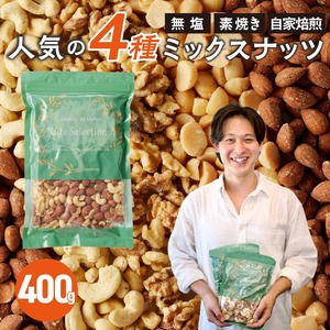 ミックスナッツ4種セット 400g(400g×1袋) アーモンド・カシューナッツ・生くるみ・マカダミアナッツ_ミックスナッツ 4種 400g 工場直送 自家焙煎 小分け 素焼き マカダミアナッツ アーモンド カシューナッツ くるみ ナッツ ビュート種 無塩 無油 ノンオイル チャック付き おつまみ お菓子 福岡県 久留米市 送料無料 〔Ca544〕