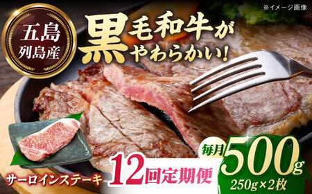 【全12回定期便】五島列島産 黒毛和牛 サーロインステーキ 250g×2枚 五島市/山口Farm[PGJ020]