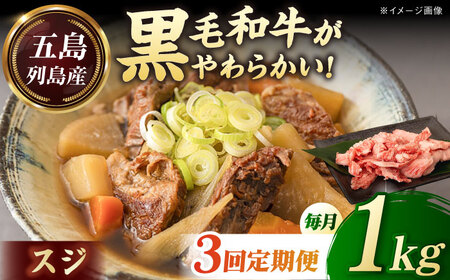 【全3回定期便】五島列島産 黒毛和牛 スジ 1kg 五島市/山口Farm[PGJ026]