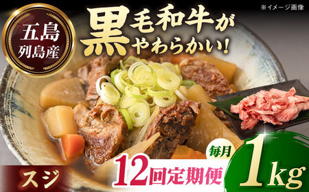 【全12回定期便】五島列島産 黒毛和牛 スジ 1kg 五島市/山口Farm[PGJ028]