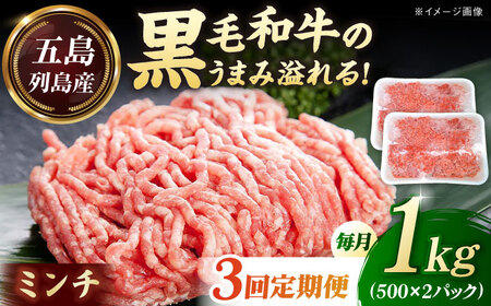 【全3回定期便】五島列島産 黒毛和牛 ミンチ 1kg 五島市/山口Farm[PGJ030]
