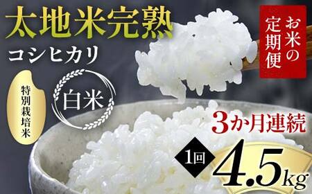 【先行予約】お米の定期便 特別栽培米 太地米完熟 【こしひかり】 白米4.5kg×3か月連続 ブランド米 お米 精米 白米 人気 F7X-0700