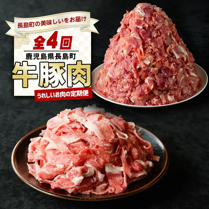 ＜定期便・毎月発送全4回＞ うれしいお肉の定期便 鹿児島県産 豚肉 切り落とし (計4kg・500g×8P) 黒毛和牛 切り落とし (計600g・300g×2P) 【コワダヤ】【宮路ファーム】nagashima-1614R8