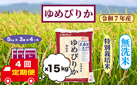 【定期便4回】北海道奈井江町　特別栽培米　ゆめぴりか　15kg【無洗米】