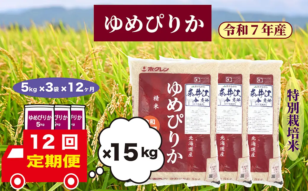 【定期便12回】北海道奈井江町　特別栽培米　ゆめぴりか　15kg