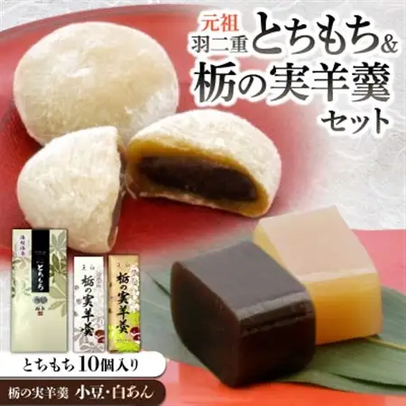 元祖羽二重とちもち10個入り+栃の実羊羹2本組(小豆・白あん)【1635394】