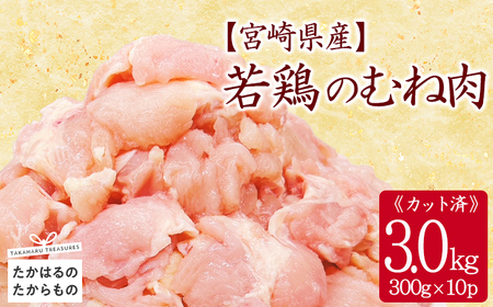 宮崎県産若鶏むね切り身3.0kg（300g×10P）TF0833-P00063