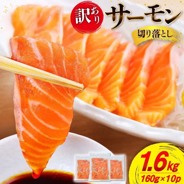 訳あり サーモン 切り落とし おさしみ用 1.6kg 160g x10p [足利本店 宮城県 気仙沼市 20565989]