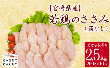 宮崎県産若鶏ささみ（筋なし）2.5kg（250g×10P） TF0839-P00063