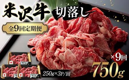 【全9回定期便】米沢牛切落し 750g×9回 F2Y-6241