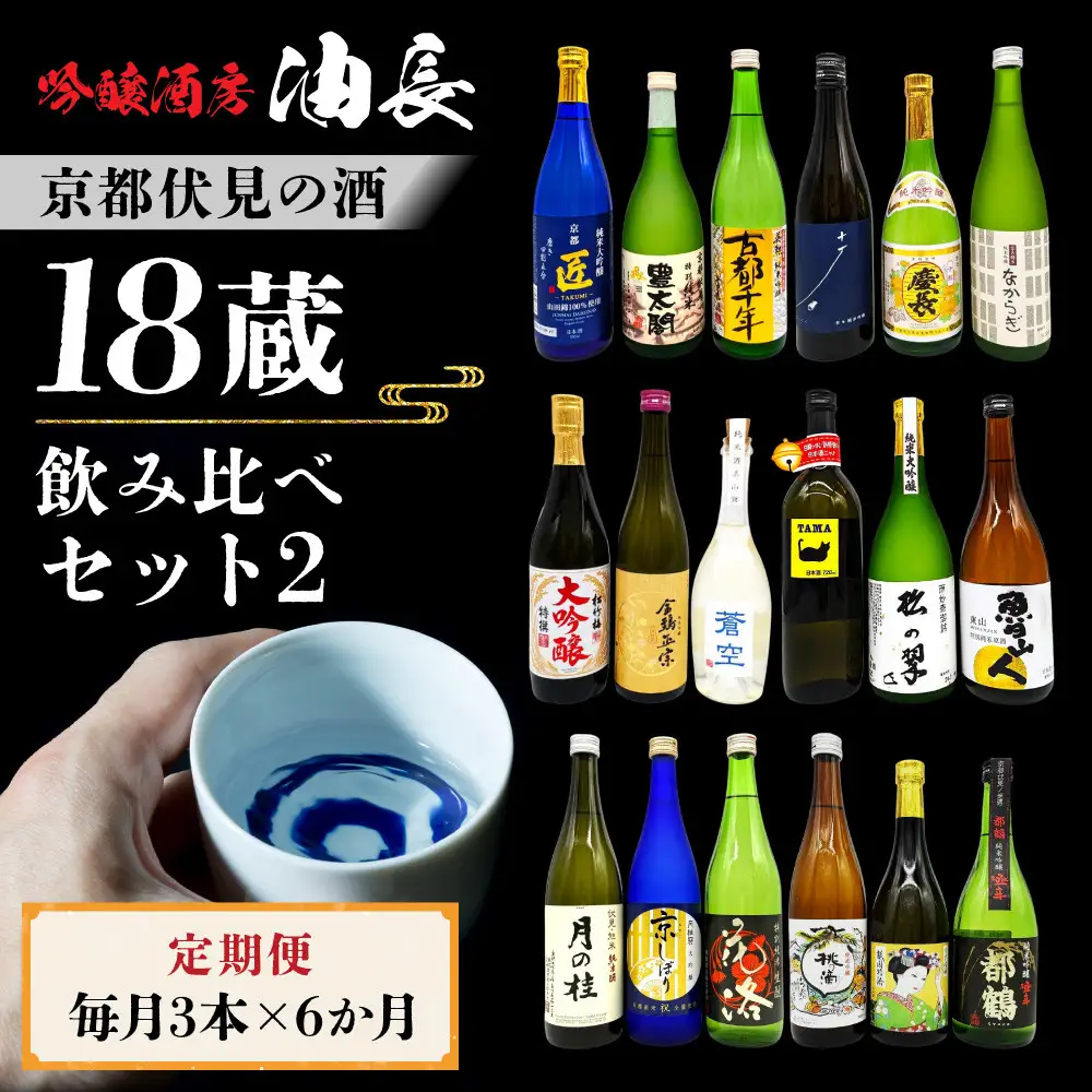 ＜定期便・毎月3本×6ヵ月＞【吟醸酒房 油長】京都伏見の酒 18蔵飲み比べ2